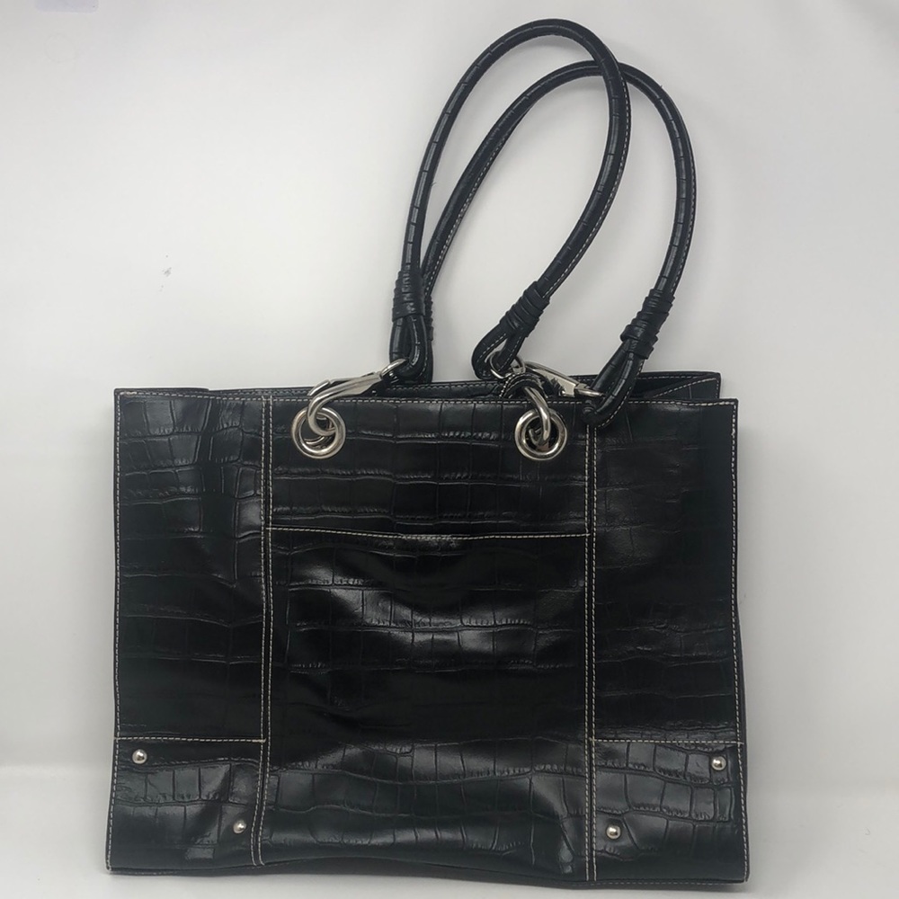 Wilson’s Black Leather Croc Embossed Tote Bag